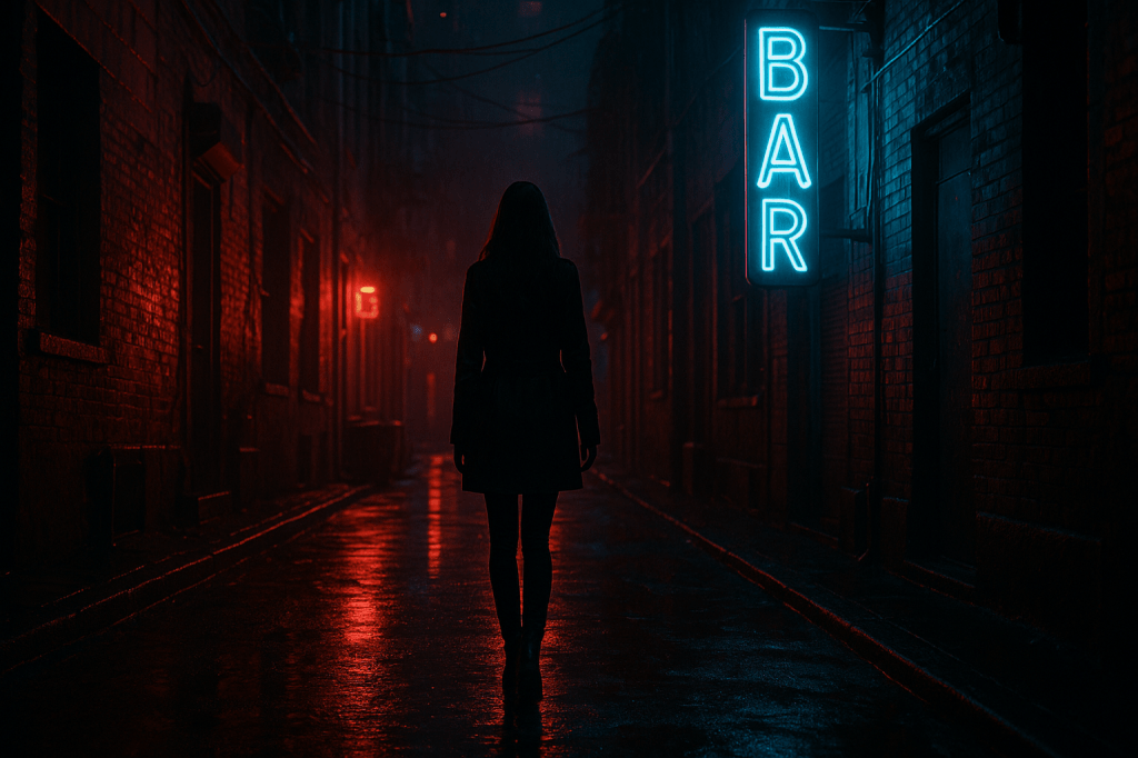 Seductive Shadows in Black Silk and Neon